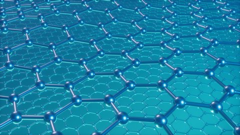 Nanotechnology like scientific background. Hexagonal surface. Graphene atom nanostructure, carbon surface, durable material. Nanosurface in form of honeycomb. Loop-able seamless. 4K animation