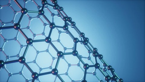 Nanotechnology like scientific background. Hexagonal surface. Graphene atom nanostructure, carbon surface, durable material. Nanosurface in form of honeycomb. Loop-able seamless. 4K animation