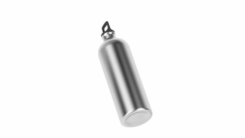 Metal water bottle spin on white background