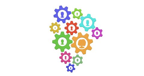 Business concept of teamwork strategy on abstract background with gears, flat style business network mechanism with people icons. Team management