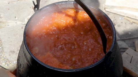 Prepared traditional meat stew called (Cobanac) originating from Slavonia and Baranja, located in the easter part of Croatia