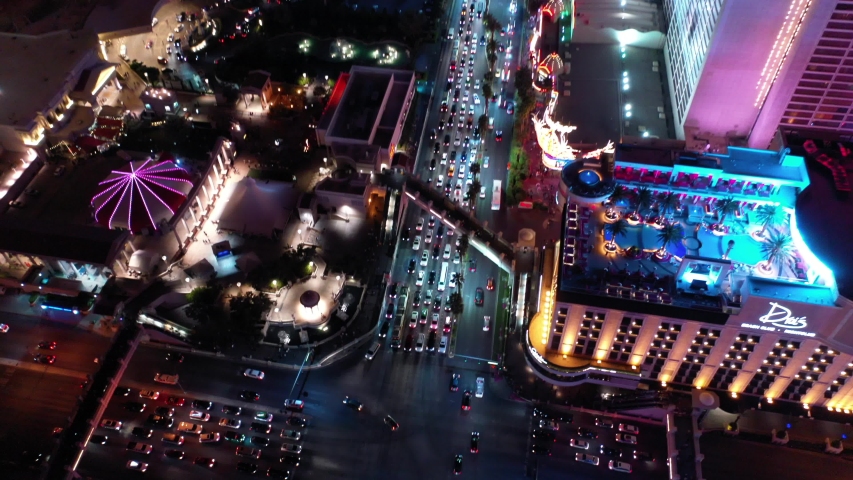 Las Vegas City Downtown Strip Nevada Night Aerial Royalty-Free Stock Footage #1029485879