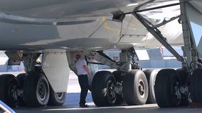 airport employee pilot airmen supervisor. Airport airplane technical staff inspection aircraft maintenance service worker. Preparing for departure runway control flight safety chassis preflight - Powered by Shutterstock - Get 15% off with code: PIKWIZARD15