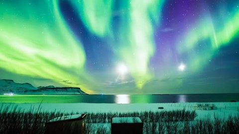 Series of Beautiful Northern Lights or better known as Aurora Borealis time lapse view in 4K : vidéo de stock