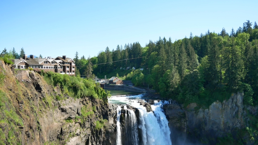 The Snoqualmie Falls in Northwest United States, located east of Seattle on the Snoqualmie River between Snoqualmie and Fall City, Washington