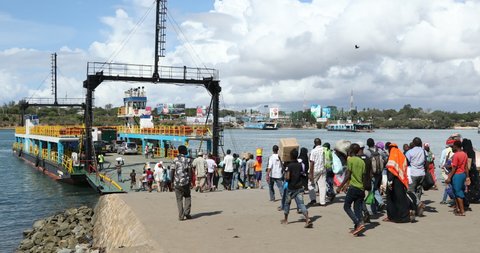 People Ferries Crossing The New Harbor Of Mombasa, Kenya Africa 29th April 2019