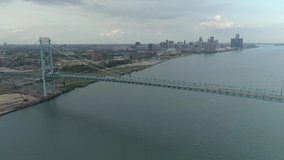 This video is about an aerial of the Ambassador Bridge over the Detroit river near downtown Detroit. This video was filmed in 4k for best image quality.