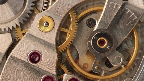 Closeup moving gears inside old mechanic pocket watch