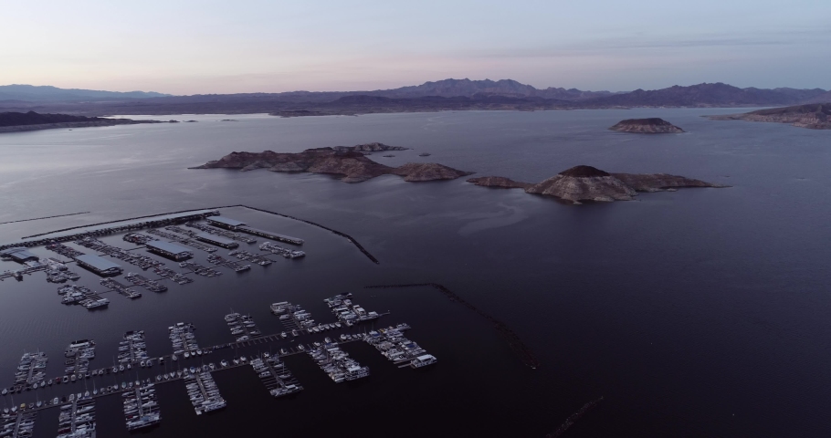 Lake Mead in Nevada. Big Boulder and Littler Boulder Islands, Rock Island in Background. Colorado River in Background. 4k