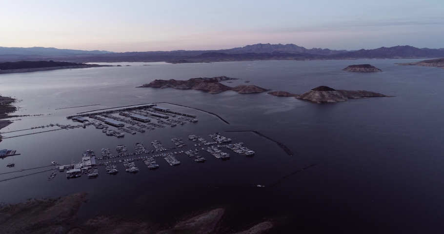 Lake Mead in Nevada. Big Boulder and Littler Boulder Islands, Rock Island in Background. Colorado River in Background. 4k