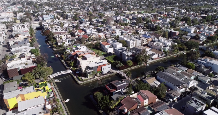 Venice Canals in California. The Venice Canal Historic District is a district in the Venice section of Los Angeles, California. 4k.