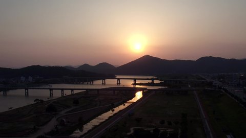 The Landscape of the Sunset in Geum River in Korea