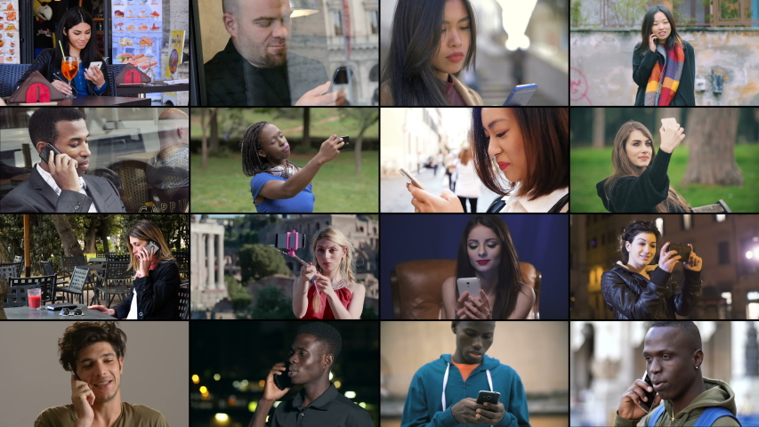 Multiscreen on different young people using smartphones in everyday life | Shutterstock HD Video #1029533738