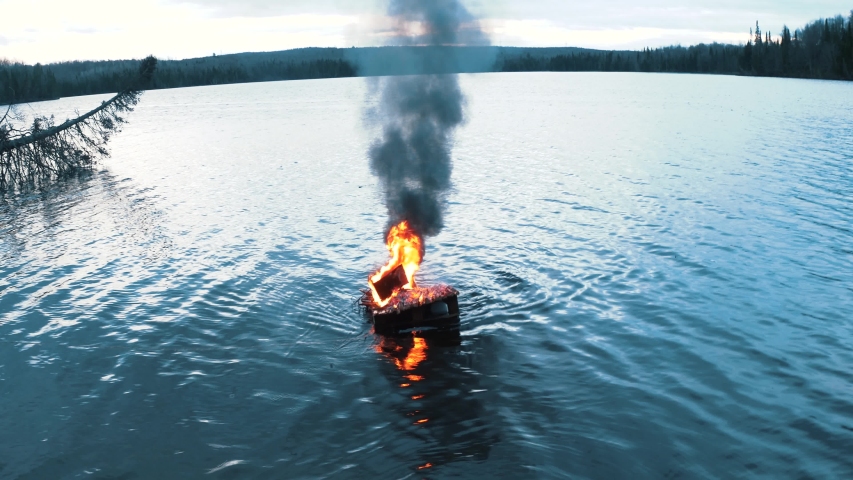 FIRE ON A LAKE. .