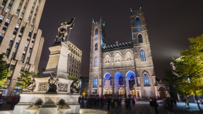 Hyperlapse video of Montreal city near the Notre Dame Cathedral by night