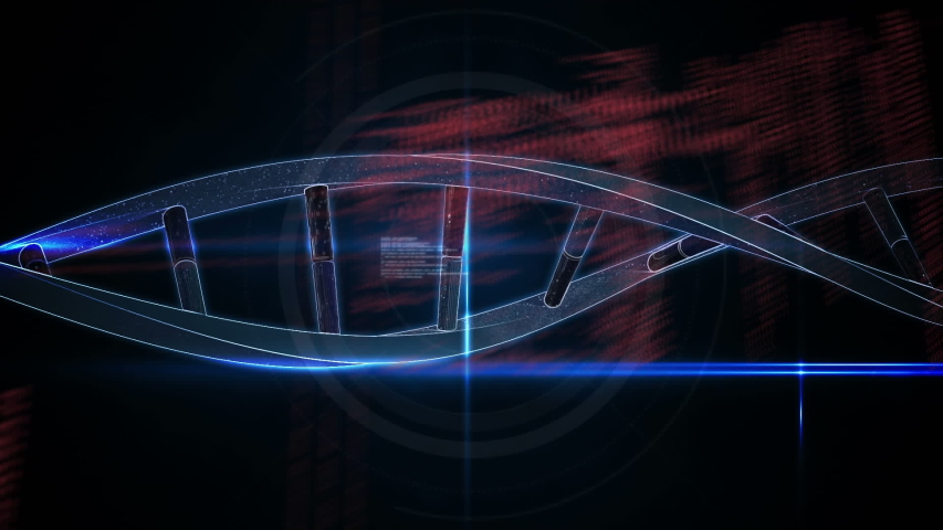 Digital animation of base molecule pairing creating a double helix DNA with program codes moving in the screen - Powered by Shutterstock - Get 15% off with code: PIKWIZARD15