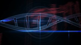 Digital animation of base molecule pairing creating a double helix DNA with program codes moving in the screen - Powered by Shutterstock - Get 15% off with code: PIKWIZARD15