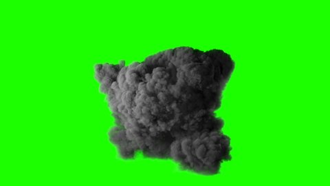 Realistic fireball explosion with huge smoke blast 3D animation. Isolated on green screen VFX action element. Powerful massive gasoline detonation with flame and smoke puff. Alpha channel included. 4K