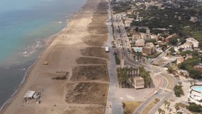 Aerial view in Castelldefels, coastal village of Barcelona, Spain. 4k Drone Video