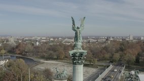 Heroe's Square Budapest, Hungary aerial stock video