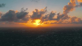 MIAMI, FLORIDA, USA - MAY 2019: Aerial drone view flight over Miami downtown. East Little Havana from above at sunset.