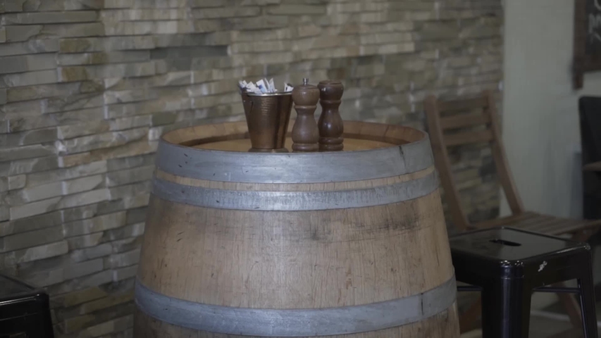 Wooden barrel in the room