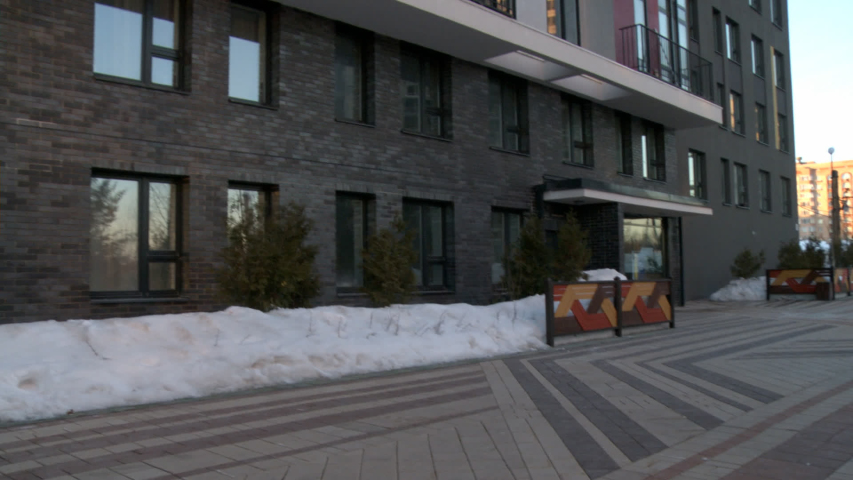 Modern multistorey building entrance view