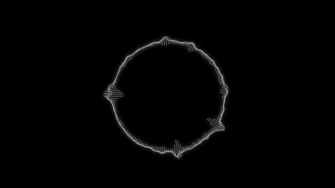 Abstract circular spinning spectral wave design, black & white. Equalizer. Aggressive vibrating spectrum circle wave form. Audio spectrum simulation for music, futuristic, ads, animation