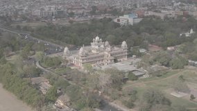 Albert Hall, Jaipur, 4k drone aerial, ungraded/flat raw footage