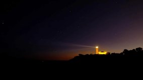 Timelapse video of Lighthouse at starry night, Portugal.