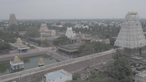 Kanchipuram, India, "Varadharaja" Tamil temple, 4k aerial drone footage ungraded