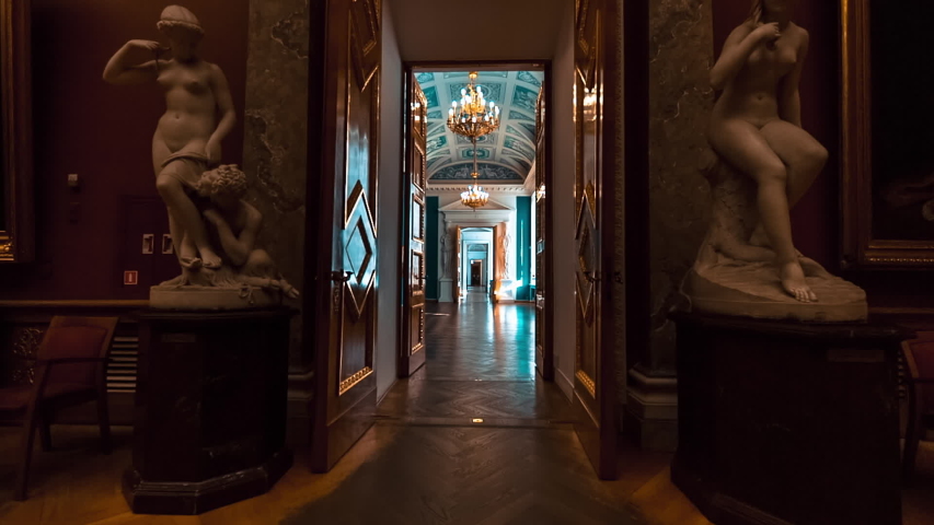 SAINT PETERSBURG, RUSSIA - FEB, 2017: Entrance of classic historic museum art gallery hall