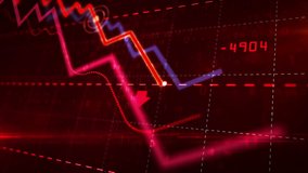 Stock markets down dynamic chart on dynamic red background. Concept of financial stagnation, recession, crisis, business crash and economic collapse. Downward trend 3d animation. - Powered by Shutterstock - Get 15% off with code: PIKWIZARD15