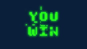A text message screen: You Win! Digital glitch artifacts, green 8-bit font, blue background.
 - Powered by Shutterstock - Get 15% off with code: PIKWIZARD15