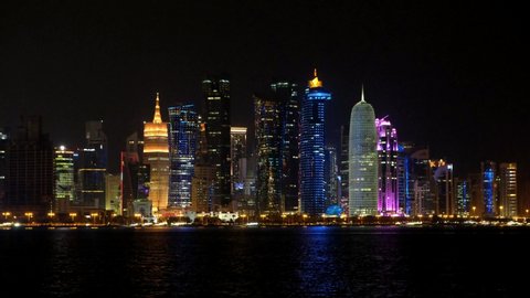View on skyscrapers in Doha downtown, Qatar, Persian Gulf, Arabian Peninsula. 