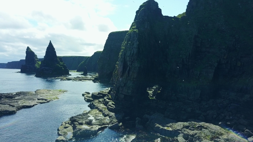 Cliffs in the Scottish Highlands - Duncansby Stacks (Aerial shot)