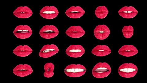 sequence of different images of woman's beautiful full red lips made into a grid pattern with intentional overlayed distortion