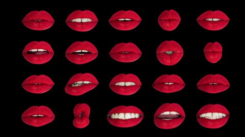 sequence of different images of woman's beautiful full red lips made into a grid pattern with intentional overlayed distortion