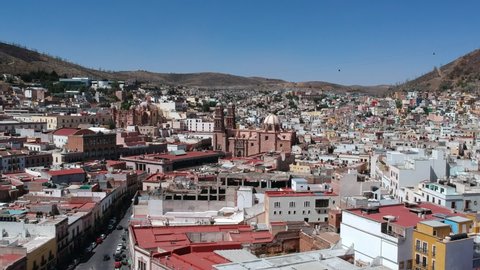 Aerial view of Zacatecas Cathedral, Mexico.