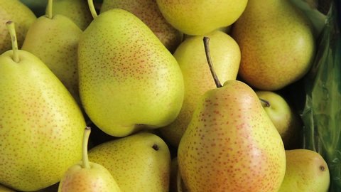 fresh ripe pears as background, top view