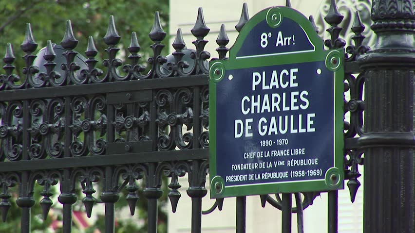 Street Sign in Paris: Place Charles de Gaulle crossing the Champs Elysées.