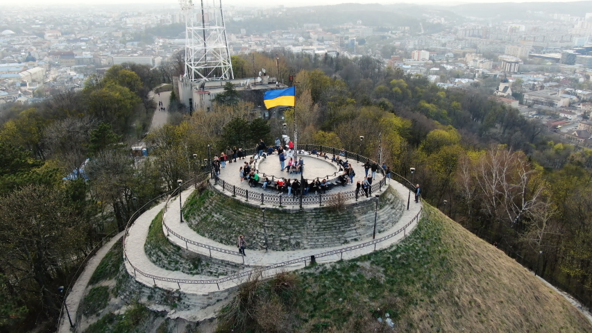 Glorious panoramic cityscape in beauty summer evening. Large viewpoint hill famous tourist attraction.