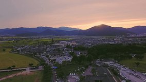 Aerial view of Gyeongju city during spring season, South Korea. Aerial video from drone.