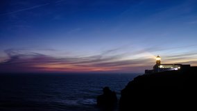 Timelapse video of Lighthouse at starry night, Portugal.