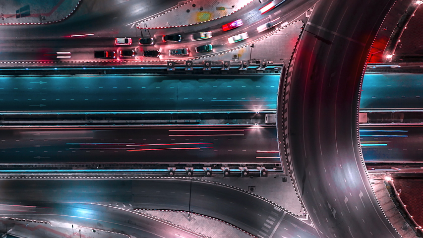 4K,Time lapse night  traffic of the road or expressway, motorway and highway in the detail of Circle intersection 