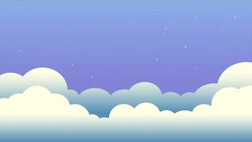 Rainbow in the night sky with clouds and stars cartoon motion graphic.Nature colorful skyscape night with star fall and rainbow.

