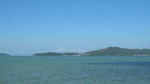 Ranong Bay and Andaman sea, Thai - Myanmar border. Panning right.
