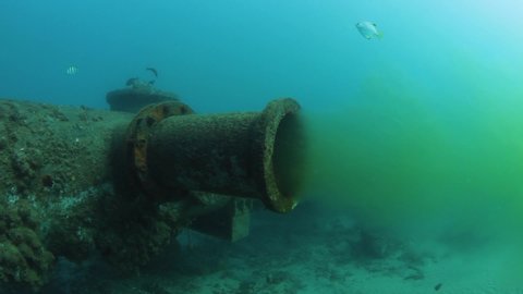 Underwater sewer pipe discharging wastewater into the ocean