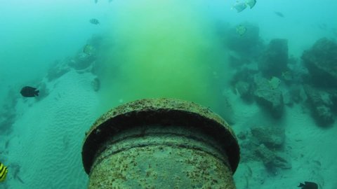 Underwater sewer pipe discharging wastewater into the ocean