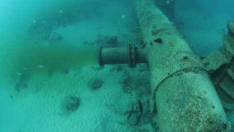 Underwater sewer outlet discharging waste into the ocean